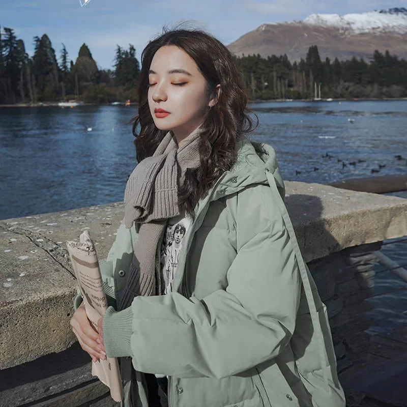 Women's Coat 2023 New Korean Version Loose Mid-Length Zipper Down Padded Jacket With Hood Thick Winter Outwear Female Trend