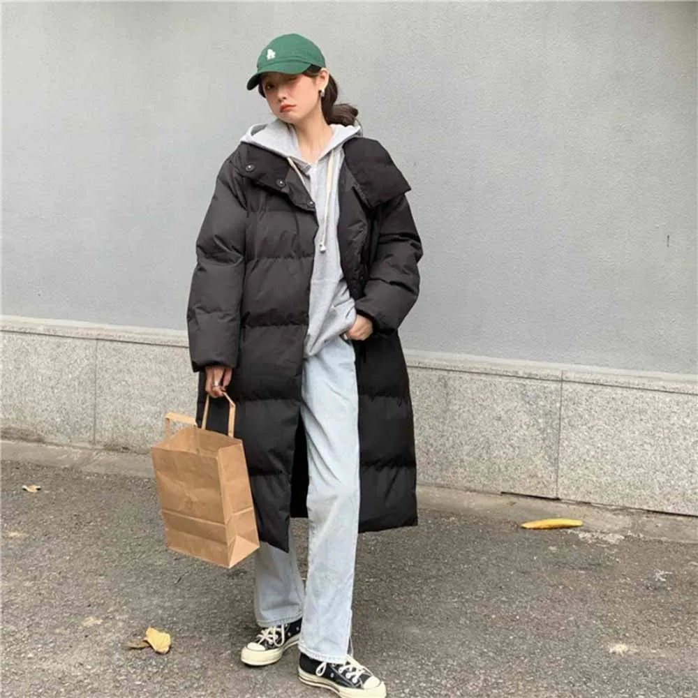Winter Womens Coat Parkas Coat Jacket Cotton-Padded Jacket Women Parka Long Sleeve Solid Color Warm Loose Long Puffer Jackets