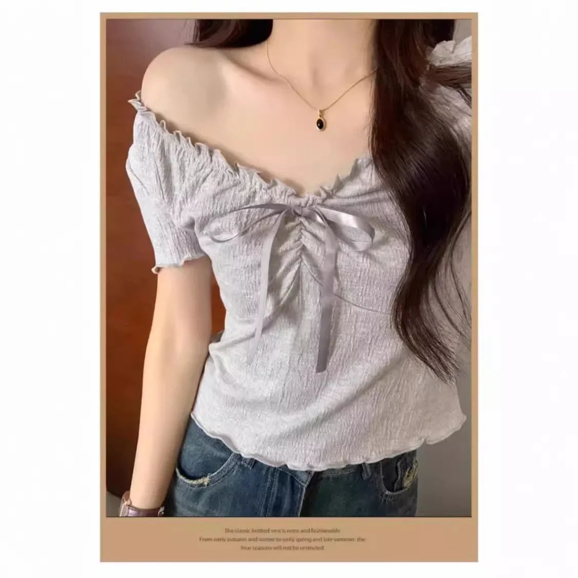 Новая летняя женская укороченная футболка с v-образным вырезом и шнурком