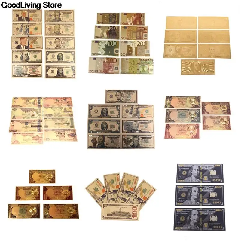 3/4/5/7/8/10pcs fake money EUR Gold Banknotes in 24K Gold Fake Paper Money for Collection Euro Banknote Sets billet euro 11Style