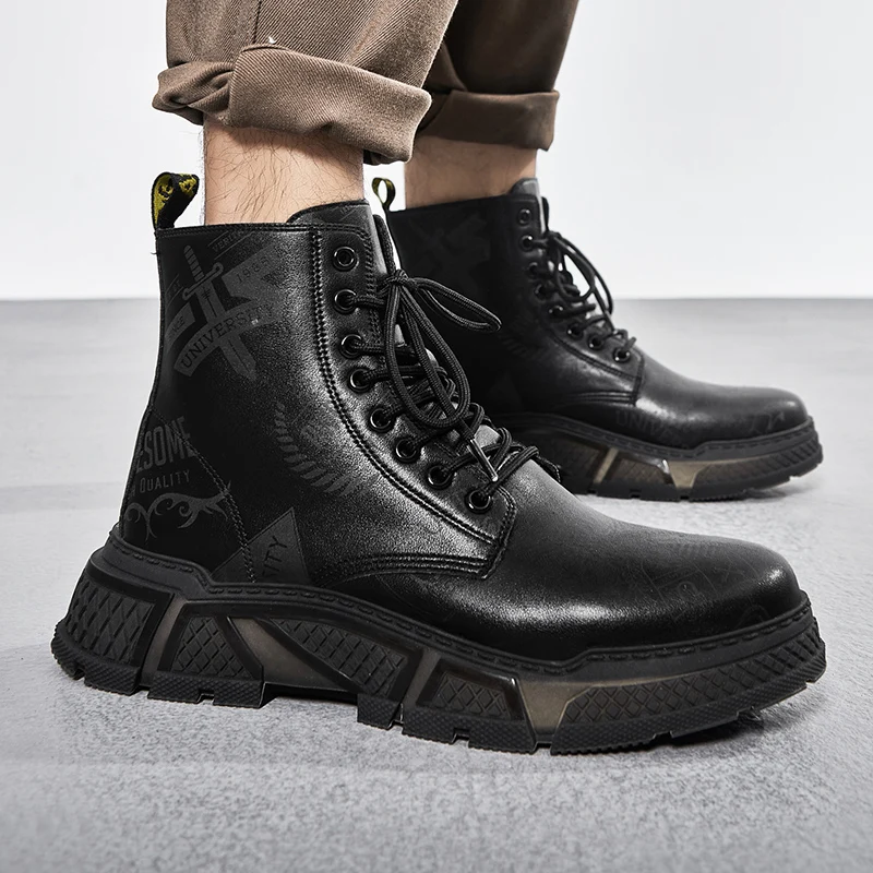 Мужские ботинки Martens из натуральной кожи блестящие полусапожки обувь с попкорном