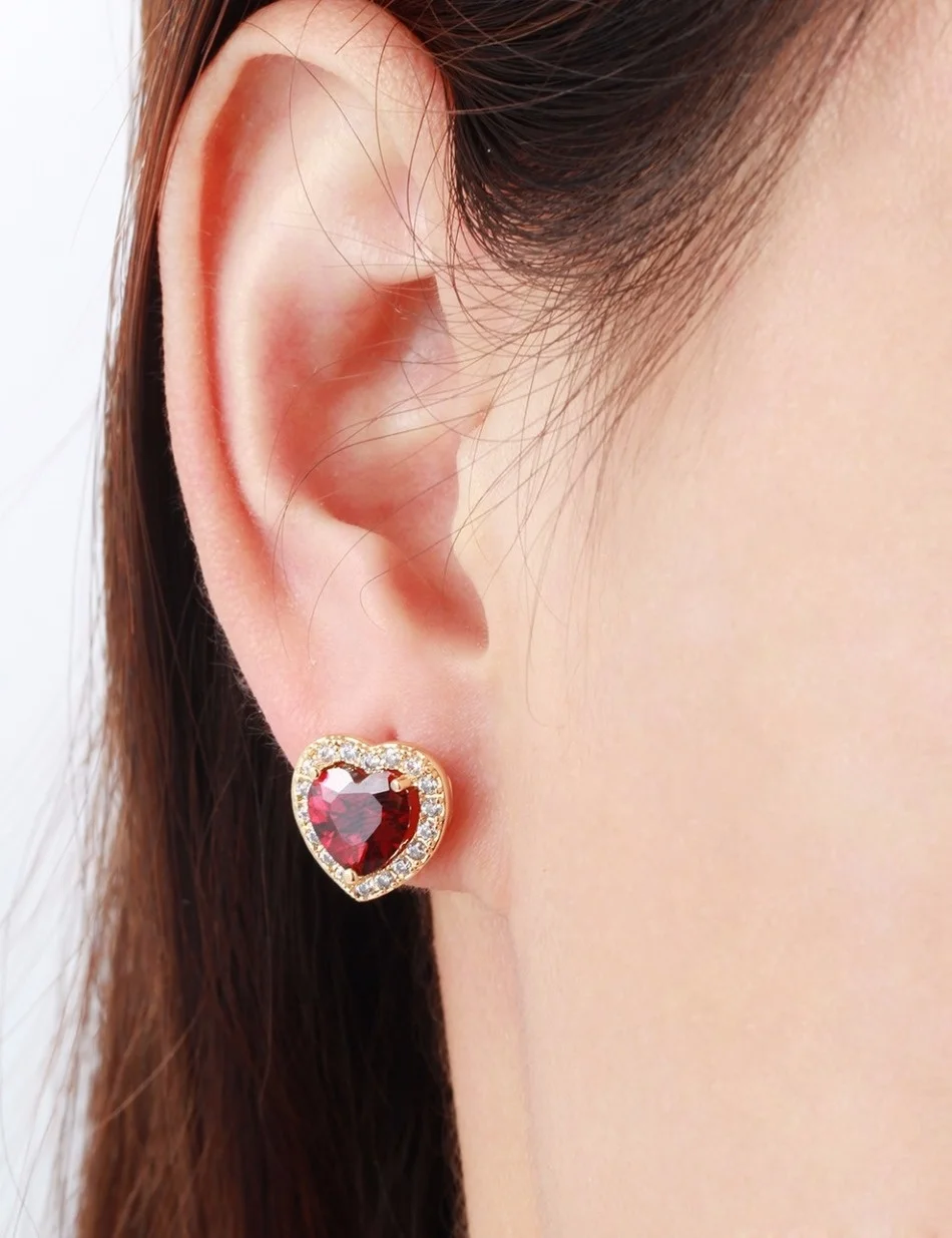 Желтое Золото Цвет Персиковое Сердце Красный AAA CZ проложенные Кристаллы