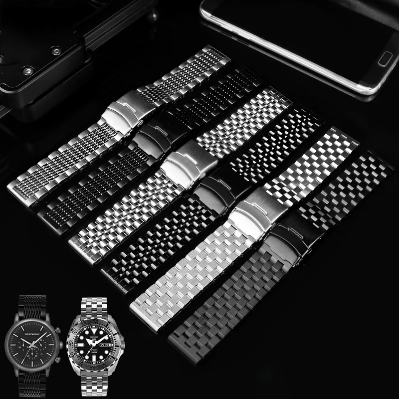 

Ремешок из нержавеющей стали для часов Seiko/Armani, роскошный браслет со складной застежкой, однотонный браслет для безопасных часов, 22 мм 20 мм 24 ...