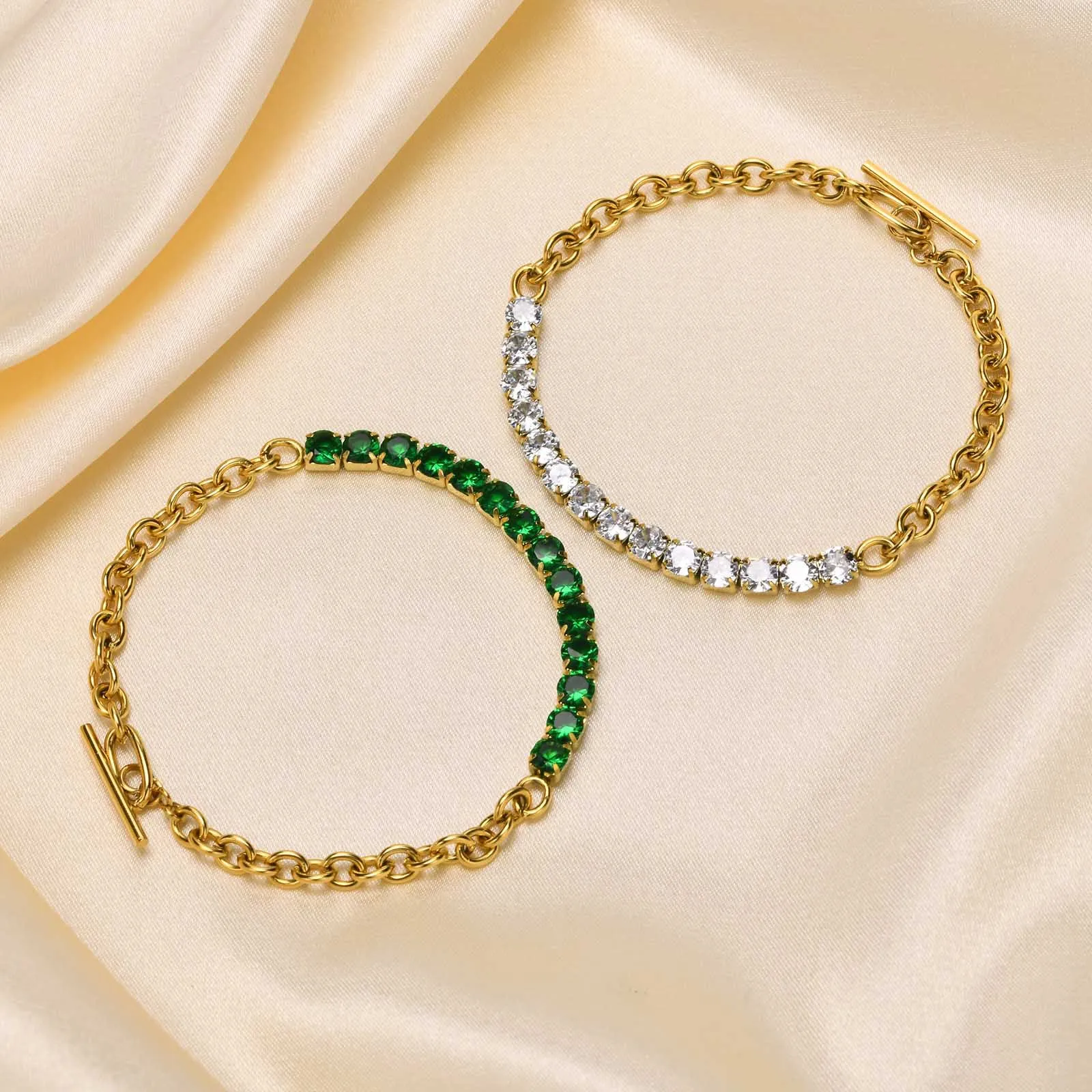 

Stainless Steel Zircon Crystal Chain Bracelet for Women Fashion Gold Color Pulsera Hombre Toggle-clasps Bracelets Steampunk