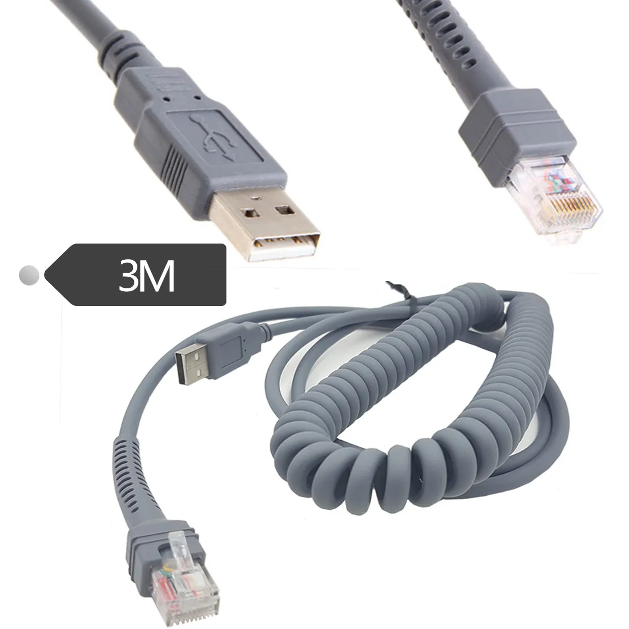 Spring Retractable Usb Data Cable For Motorola Symbol Ls2208