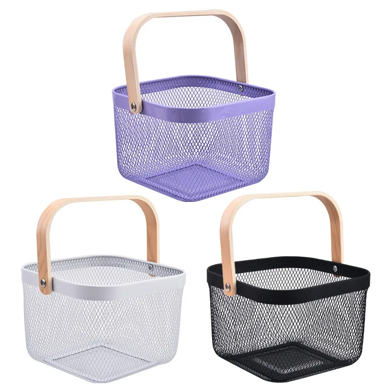 

Nordic Iron Hand-held Storage Basket Outdoor Picnic Fruit and Vegetable Sundries Basket Home Decoration Storage Organizers