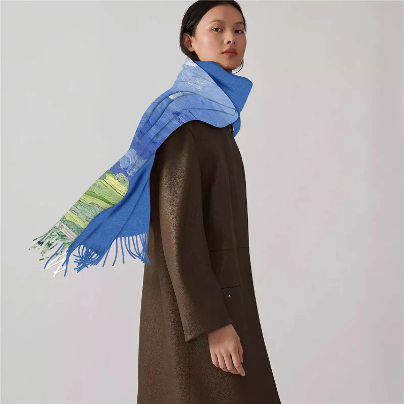 Зимняя новая кашемировая Женская шаль в скандинавском стиле картина маслом