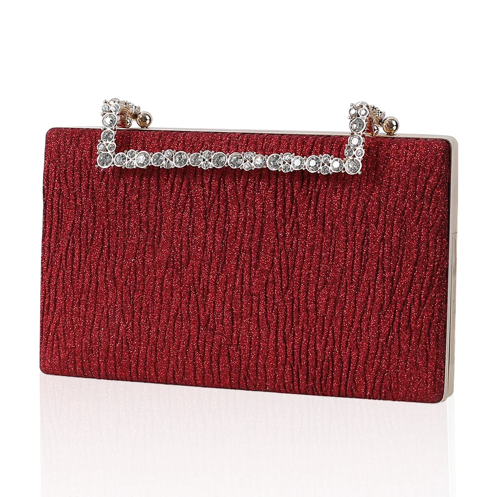 

2022 New Fashion Pleated Party Evening Bag Diamond Decorations Bridal Bag Banquet Women's Chain Handbag Solid Color Evening Bag