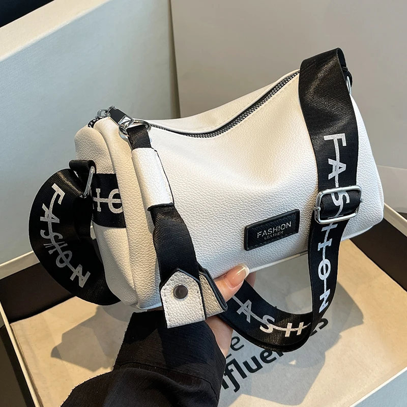 

Винтажные сумки через плечо для женщин из искусственной кожи, новинка 2023, трендовая модная сумка с широким ремешком на плечо и кошельки