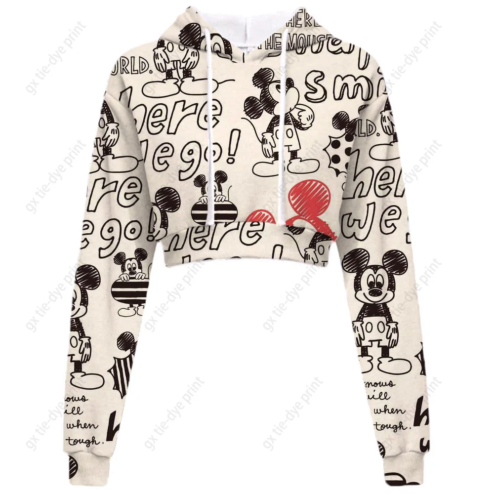 

Y2K Disney Mickey 3D Printed Hoodie Women's Sweatshirt Long Sleeve Short Top Round Neck Sweatshirt Hooded Casual Daily Wear