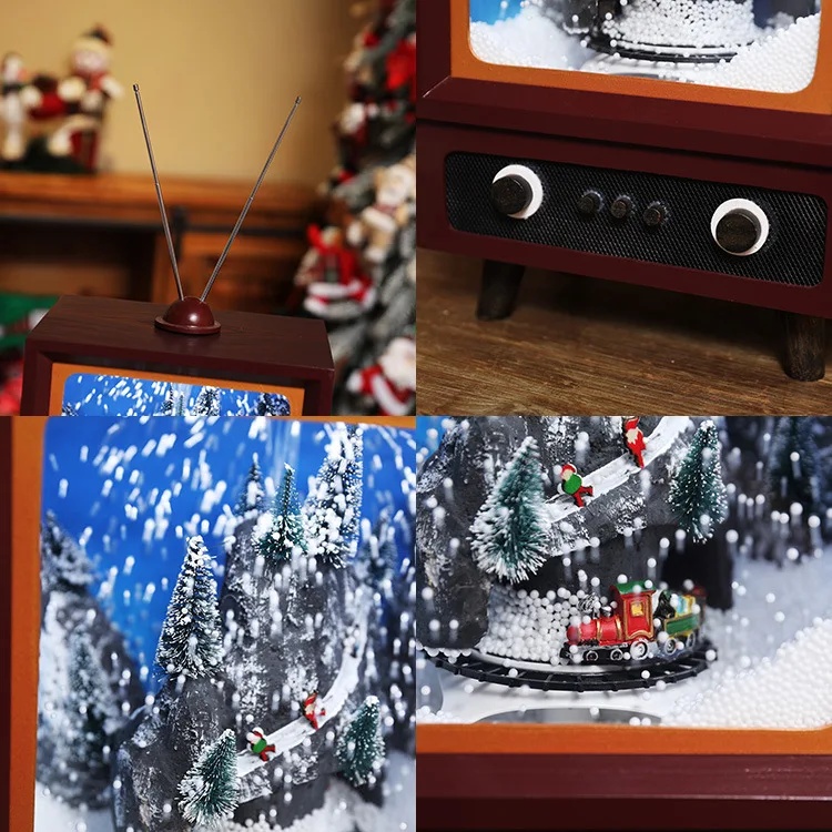 Рождественские украшения маленький ретро-телевизор снежный музыкальный набор