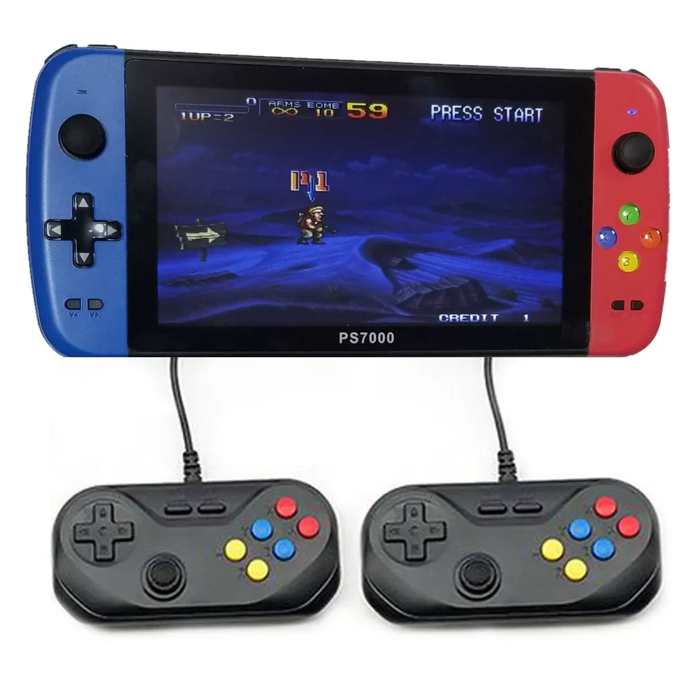 

PS7000/Q900 7 inch Handheld Portable Game Console with 2 gamepads 64/128GB 5000 free games 100 ps1 games for MAME/CPS/SegaMD