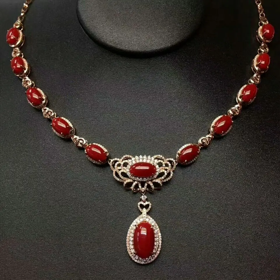 

MeiBaPJ Luxurious Natural Precious Coral Gemstone Necklace with Certificate 925 Pure Silver Red Stone Fine Jewelry for Women