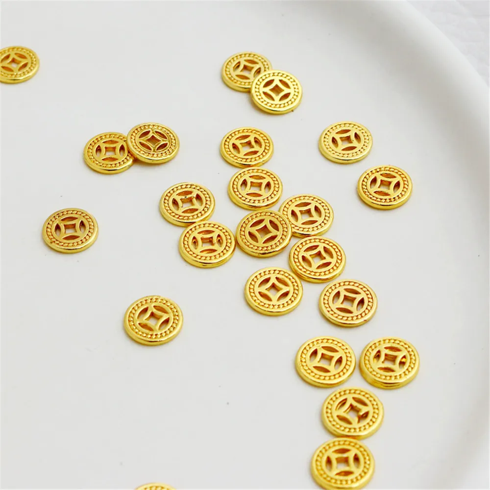 

18K Gold Filled Plated Copper coins 8mm flat piece septum bracelet necklace rope DIY ornaments ear accessories 10pcs