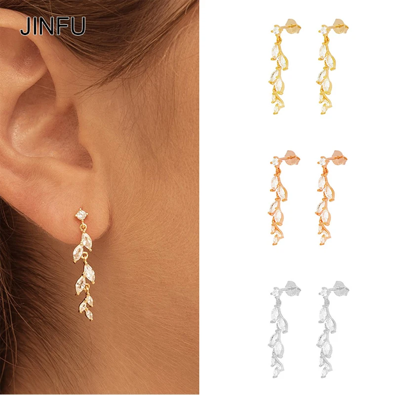 

JINFU Gold Silver plated Stud earrings for women Piercing CZ Zircon flower earrings stud earring women jewelry 2022 Wholesale