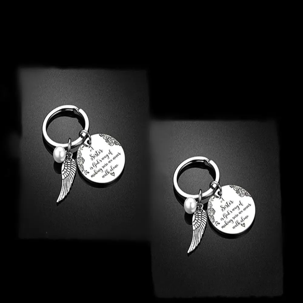 

Stainless Steel Sister Theme Keychain Silver Sayings Stainless Steel Keyring Customizable Friendship Keychain Article Party