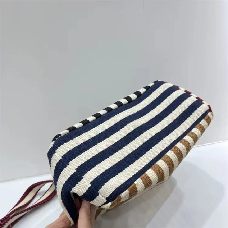 Fashion Striped Bag For Women Shoulder Bag Korean Style Large Basket Canvas Handbag Crossbody Simple Travel Satchels Tote Bag