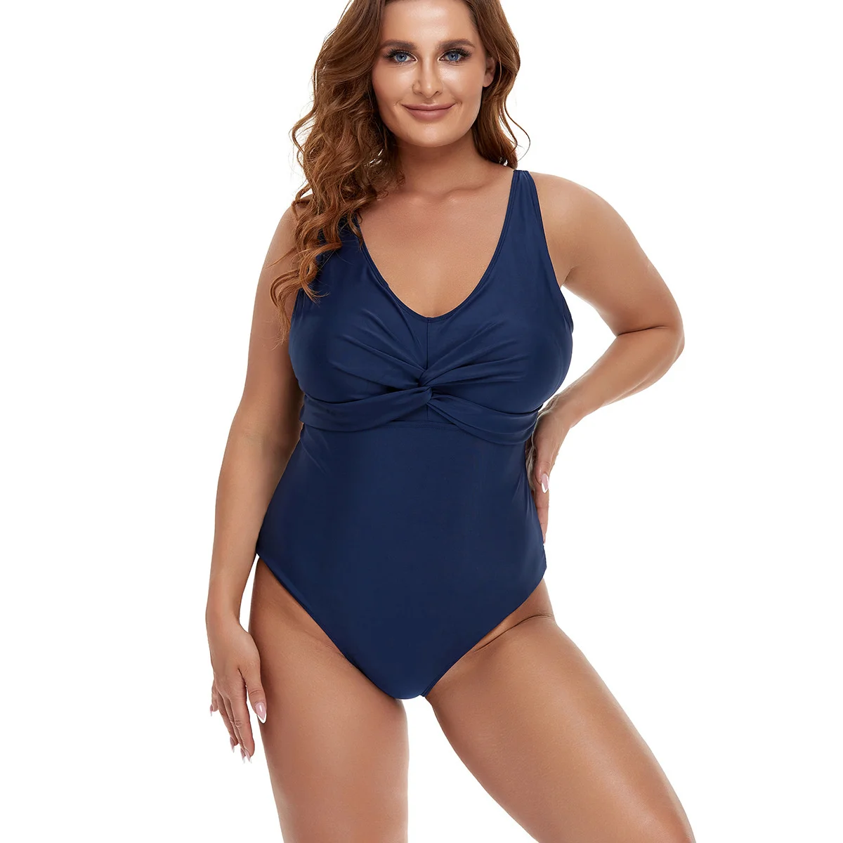 

Консервативный женский слитный купальник размера плюс, однотонное треугольное бикини, новый купальный костюм, пляжная одежда