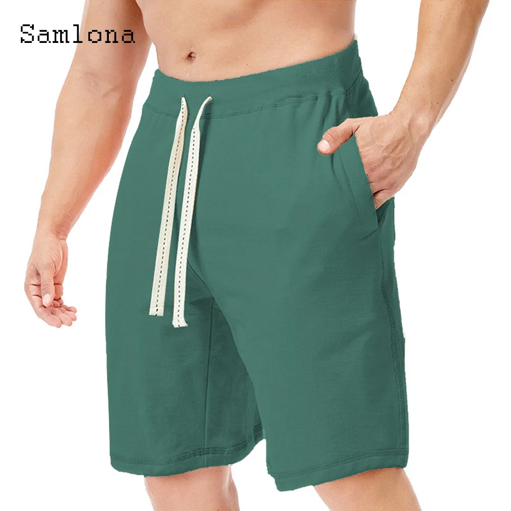 

Samlona 2022 Stylish simplicity Men Pocket Design Shorts Men All-match Fashion Bottom Summer Casual Drawstring Beach Shorts