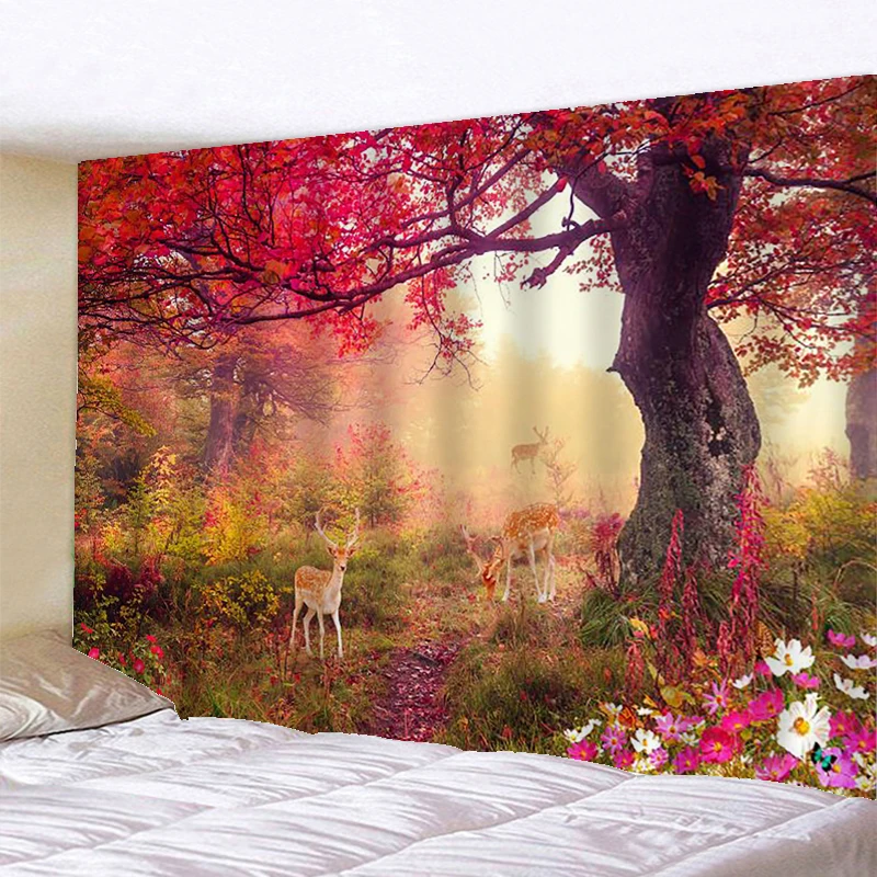 

Forest Tree Tapestry Wall Hanging natural landscape Tapestry psychedelic Scene Boho Home Decor Large Size Fabric Art Wall Cloth