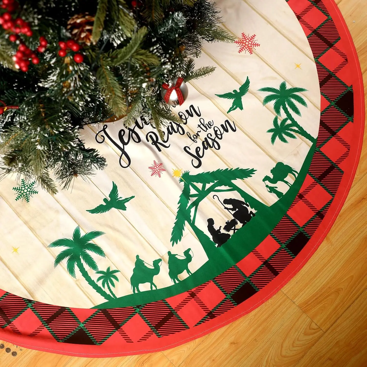 Юбка на рождественскую елку 48 дюймов красно-черная клетчатая юбка в виде дерева