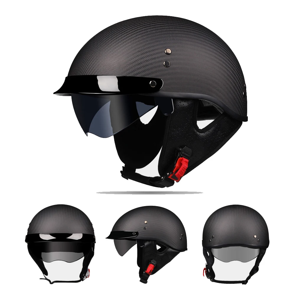 New Fashion Vintage Carbon Fiber Half Face Motorcycle Helmet Chopper Retro Safety Electric Scooter Riding Casque Moto Capacete