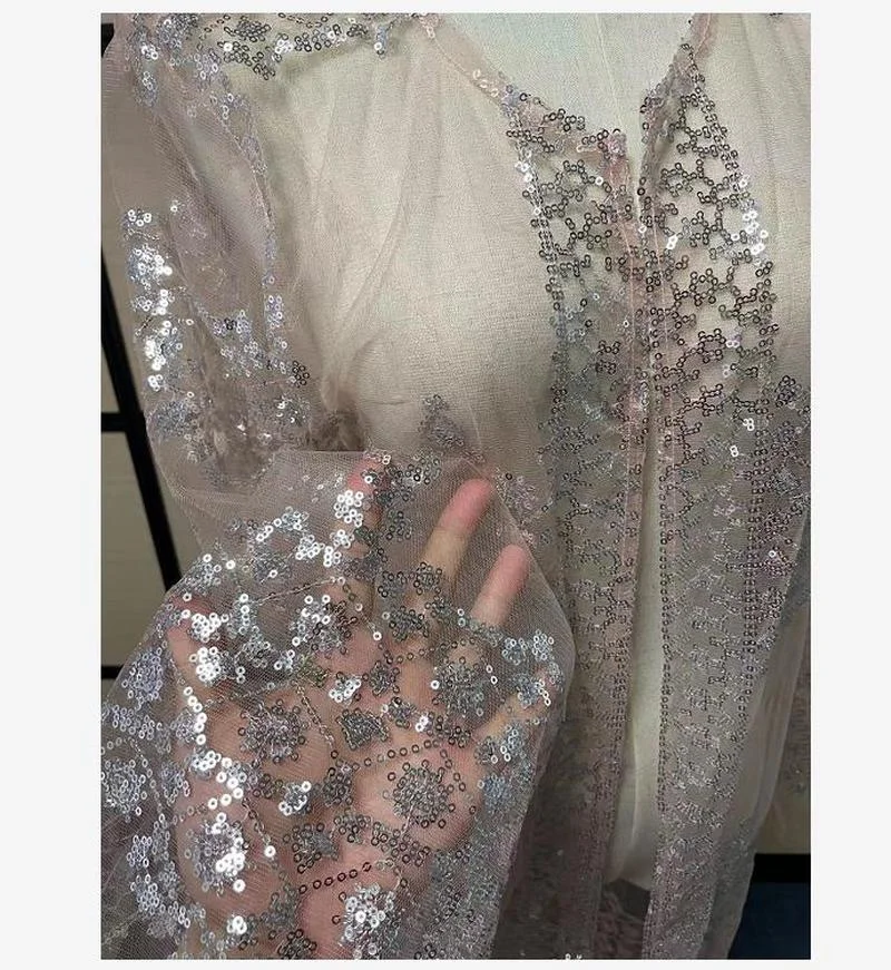 Abaya Dubai Muslim Dress Luxury High Class Sequins Embroidery Lace Ramadan Kaftan Islam Kimono Women Black Maxi Dress 2021