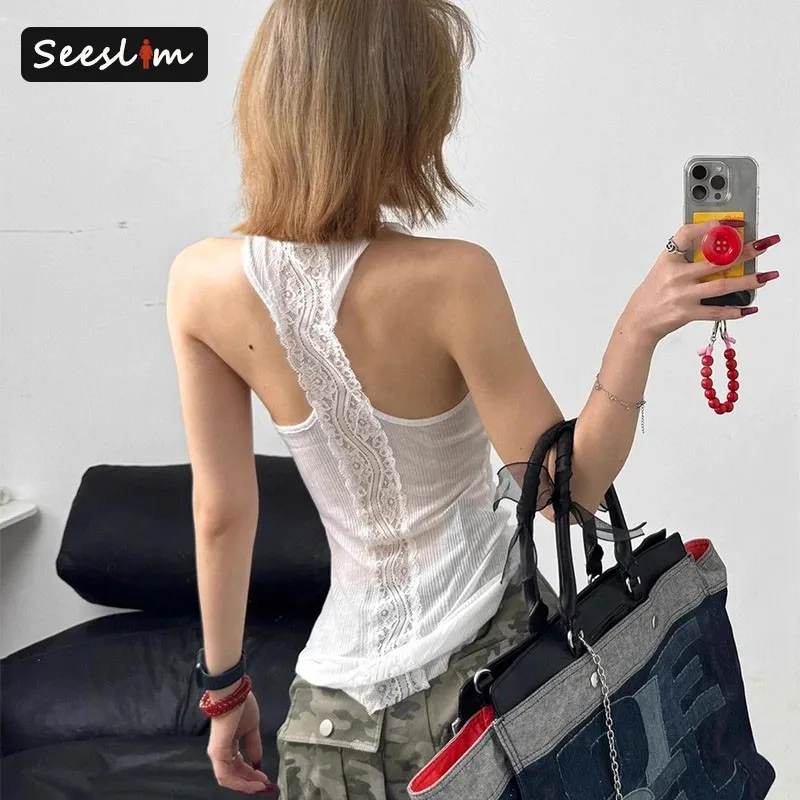 Seeslim прозрачные топы на бретелях женская одежда без рукавов летняя сексуальная