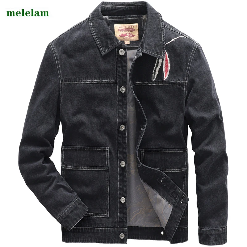 MELELAM spring and autumn denim jacket men's lapel overalls fashion casual outdoor high-quality embroidered top