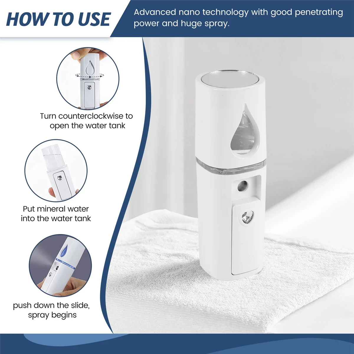 Портативный мини-пароварка Nano Mister для наращивания ресниц с зеркалом белого цвета