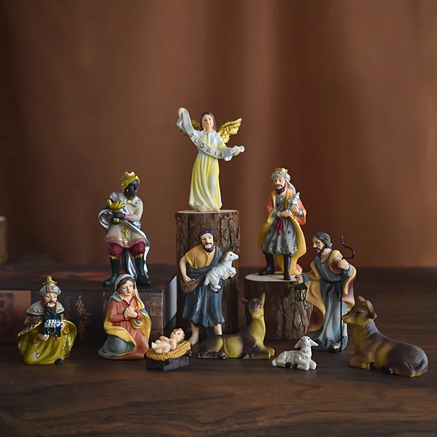 

11 шт., Набор рождественских украшений для еды-Статуэтки из смолы для сцены Рождества, наборы для рождественского декора