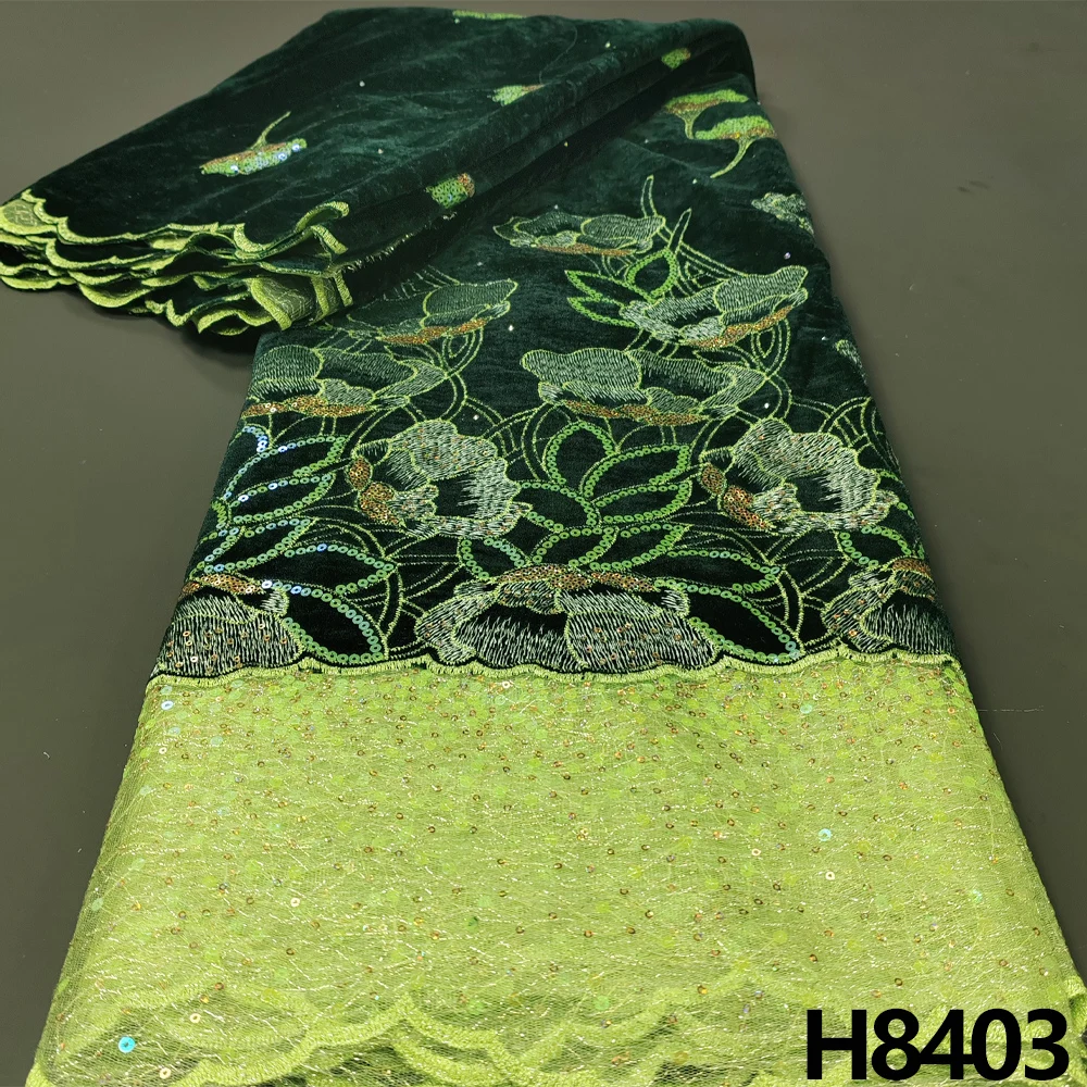 

HFX's latest design of African velvet fabric 2023 high quality 5 size French sequin fabric for party dress sewn dress