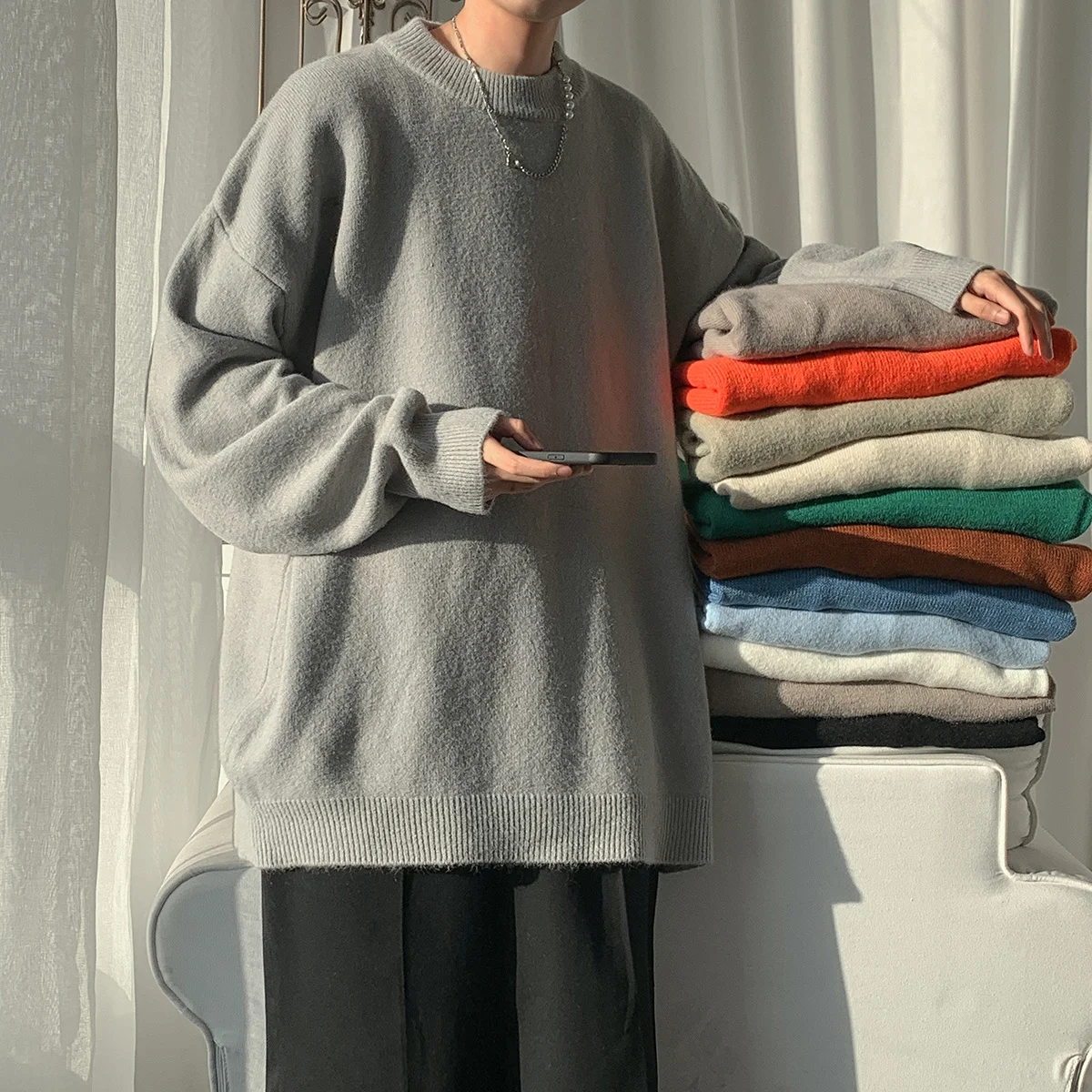 

Privathinker Large Size Men Round Neck Sweaters Solid Color Korean Clothing Fashion Autumn Knitted Pullovers Male Casual Jumpers