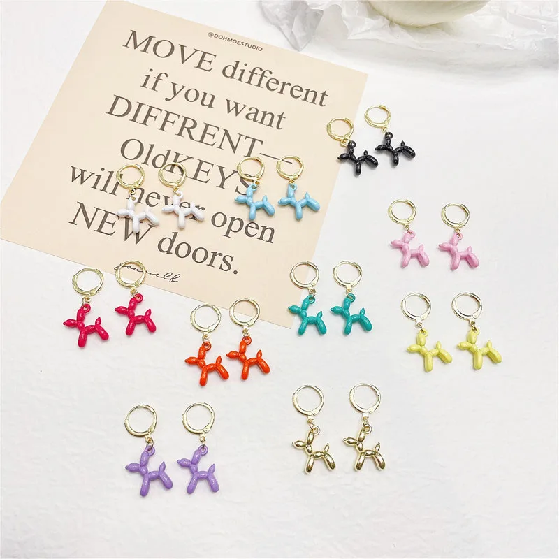 

Fashion Cute Cartoon Balloon Pet Dog Earrings Dog Animal Color Black Or White Puppy Dog Pendant Earrings For Women Girls Gift