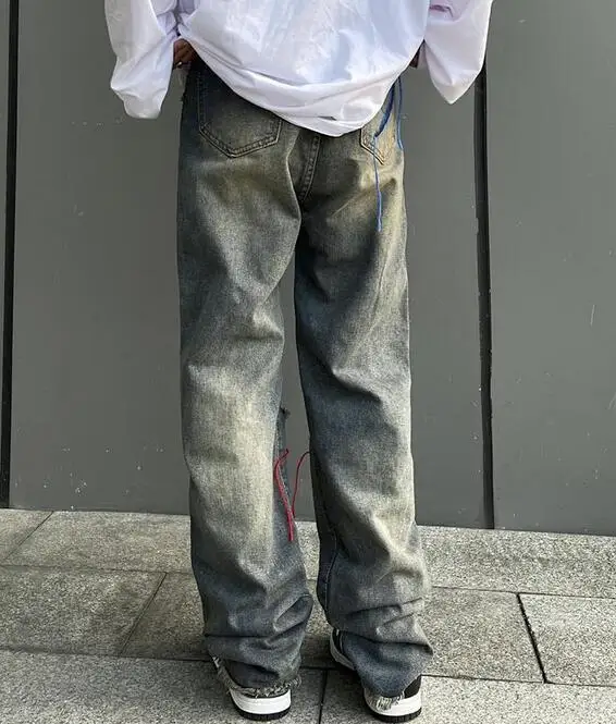Men Jeans Hip-Hop Jeans Retro Ripped Jeans High Street Denim Pants