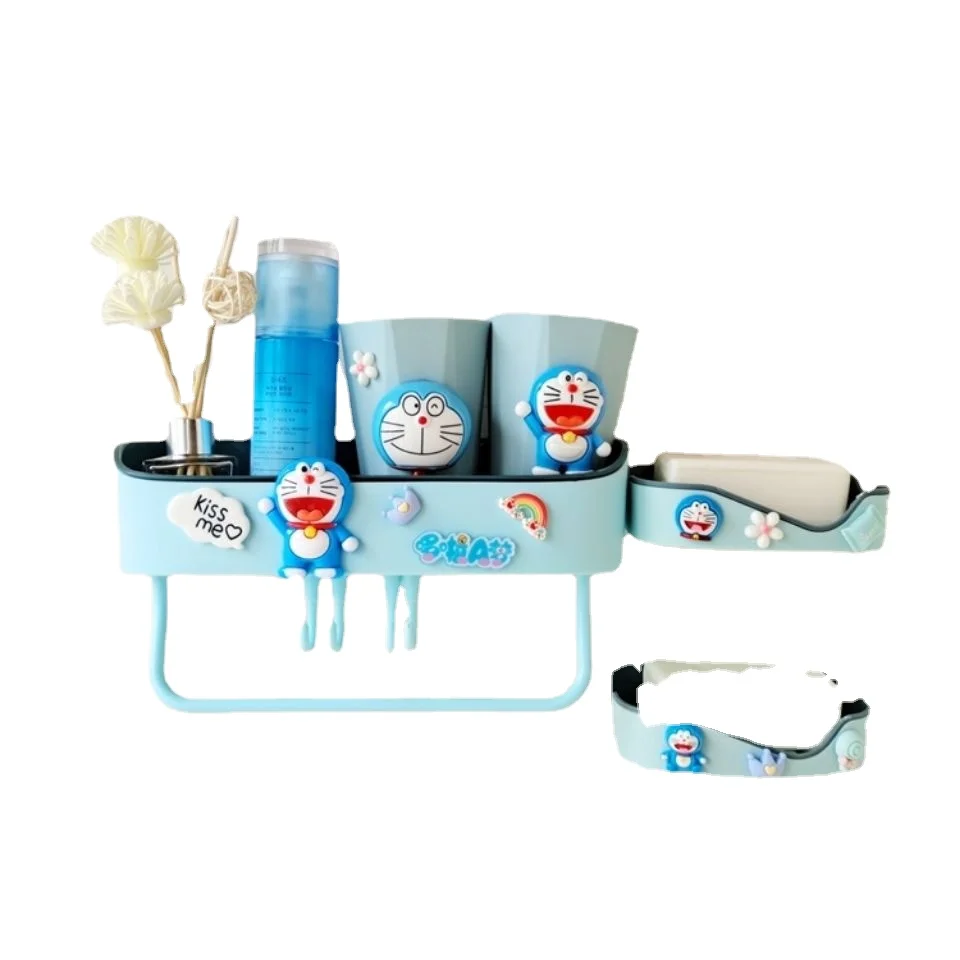 Bandai Creative Cute Bathroom Storage Rack Wall-Mounted Bathroom Storage Rack Punch-Free Cartoon Wall-Mounted Bathroom Storage