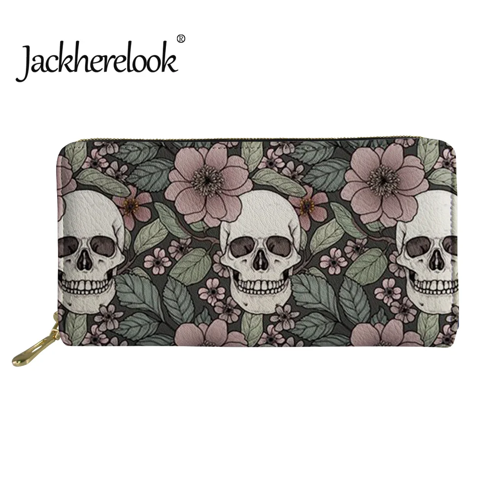 

Jackherelook Skull Pattern Women's Wallet Female Coin Purse PU Leather Money Pocket Long Section Phone Case 2022 New Moneybags