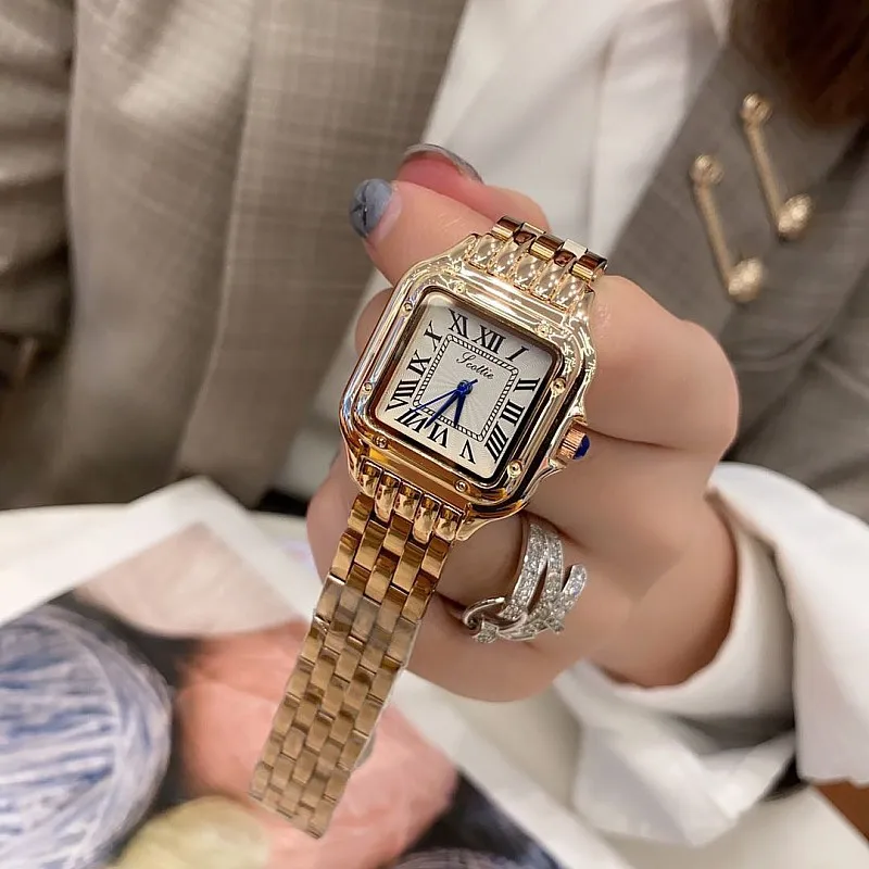 Роскошные квадратные шикарные кварцевые часы со стальным ремешком для женщин