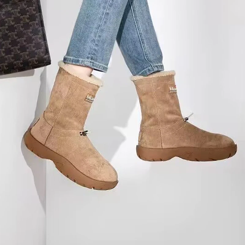 Зимние женские ботильоны на меху замшевая обувь плоской подошве и платформе