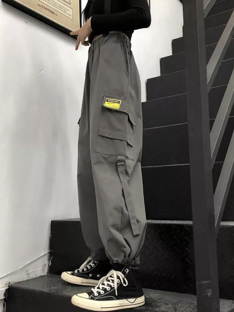 

Women Cargo Pants Hippie Streetwear Black Jogging Wide Leg Trousers for Female 2021 Korean Fashion Hip Hop