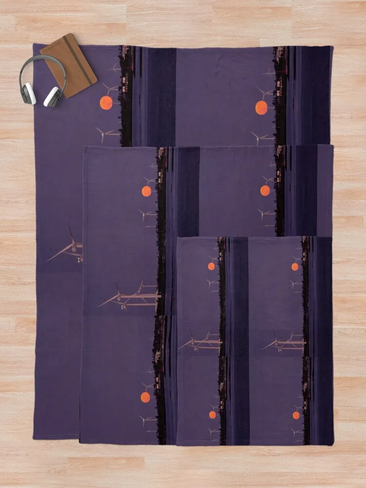 Вид Чесока полная луна висит над лопастями ветряной мельницы Jeju Island