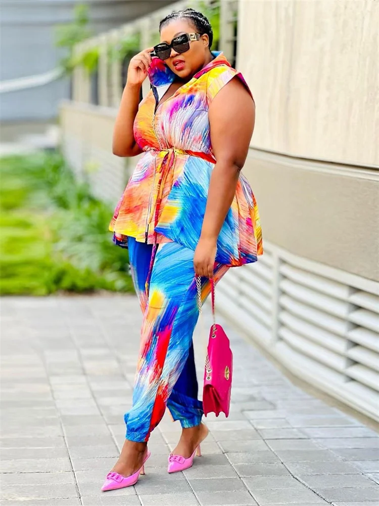 Plus Size Women Clothing Two Piece Set Hoodies Tie Dye Casual Loose Top and Pants Matching Suit Wholesale 3xl 4xl 5xl 6xl