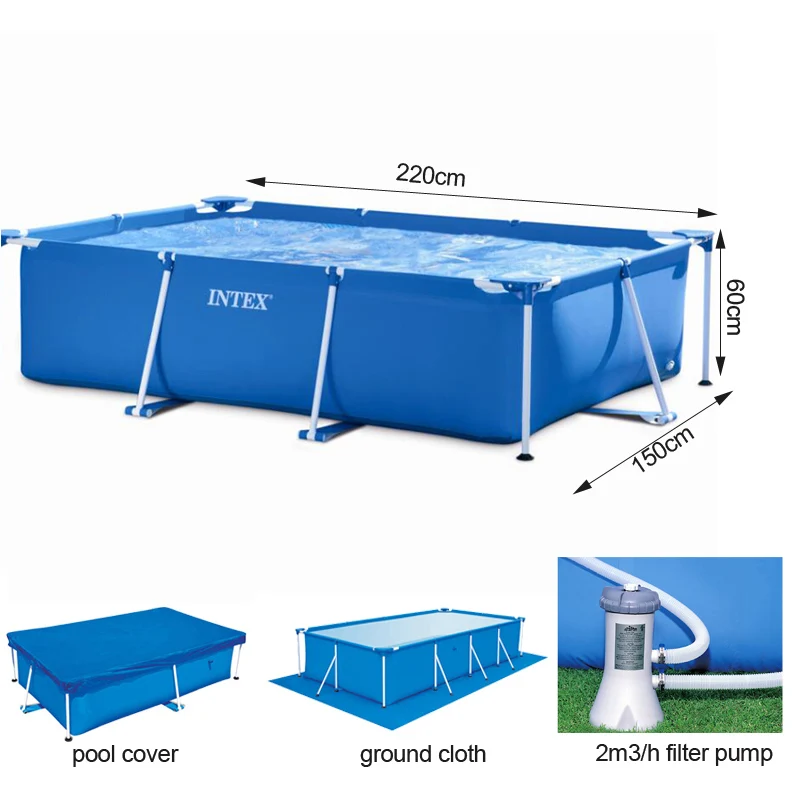 

220cm Metal Frame Steel Tube Rectangular Square Swimming Pool Set Pipe Rack Pond Large Bracket Above Ground Filter Summer Pool
