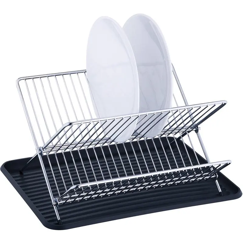 

Folding Dish Rack Set, Chrome & Black