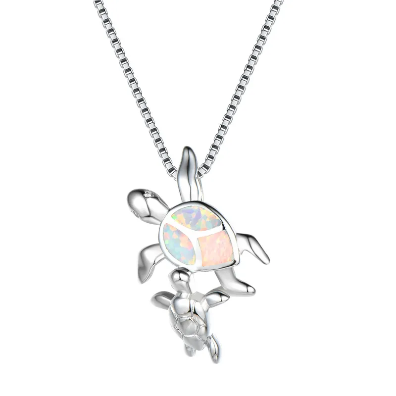 

2023 Cute Turtle Mom & Turtle Baby Pendant Imitation Fire Opal Necklace For Women Accessories Fashion Women Necklace Jewelry