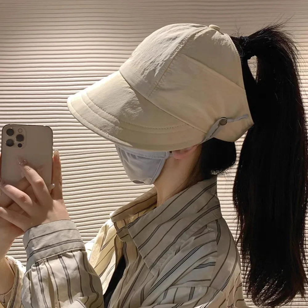 

Women UV Protection Foldable Adjustable Ponytail Caps Beach Bucket Hat Fisherman Caps Outdoor Visors Sun hat