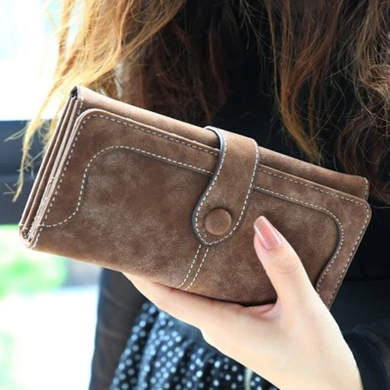 

Luxury Brand Design Faux Suede Long Wallet Ladies Matte Solid Leather Ladies Wallet Women Card Holder carteras para mujer