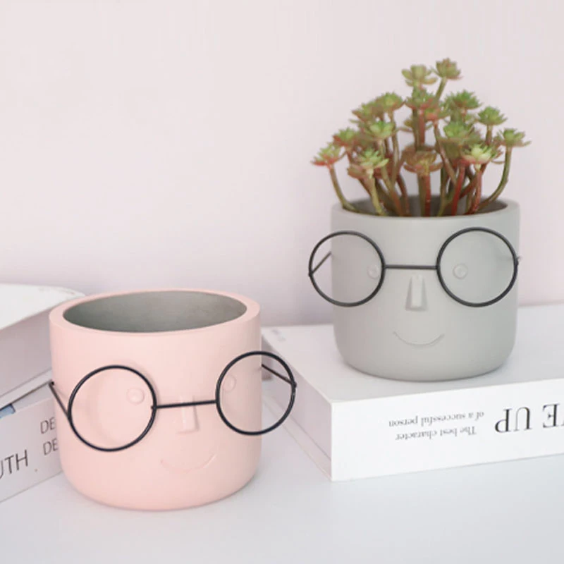 

Personality Face With Glasses Flower Pot Home Indoor Decoration Succulent Bonsai Planter Creative Ceramic Flower Pot Ornament