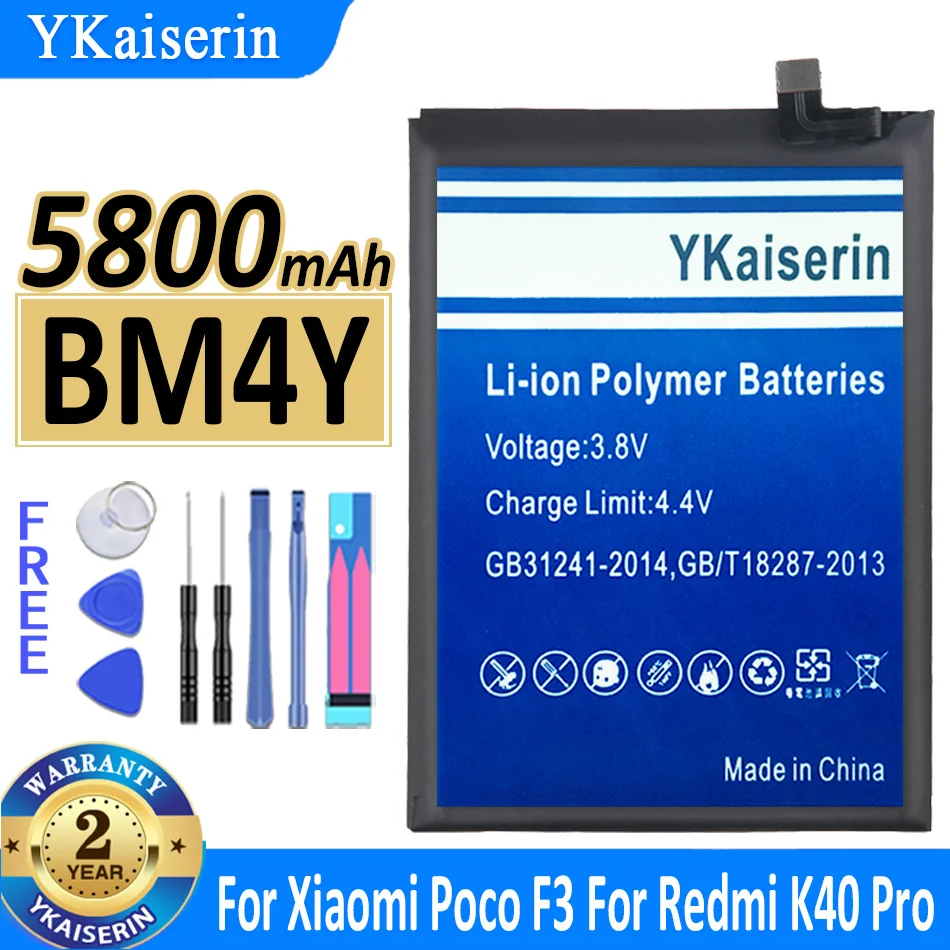 

Запасной аккумулятор ykaisсеребрин BM4Y для Xiaomi Poco F3 для Redmi K40 Pro K40 Pro 5800 мач + Бесплатные инструменты