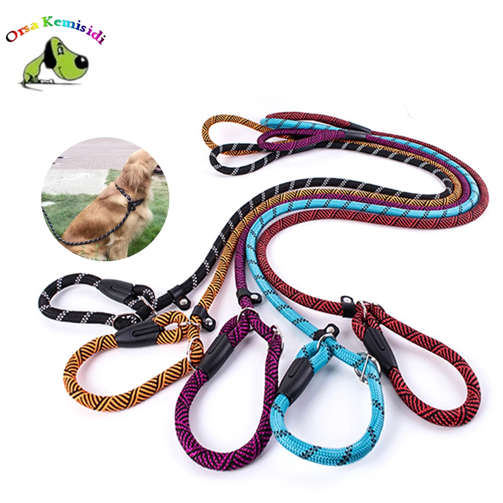 

Nylon Dog Leash Puppy Slip Lead Rope P Chain Collar Pet Outdoor Walking Traction Ropes Adjustable No-Pull Dogs Training Leashes